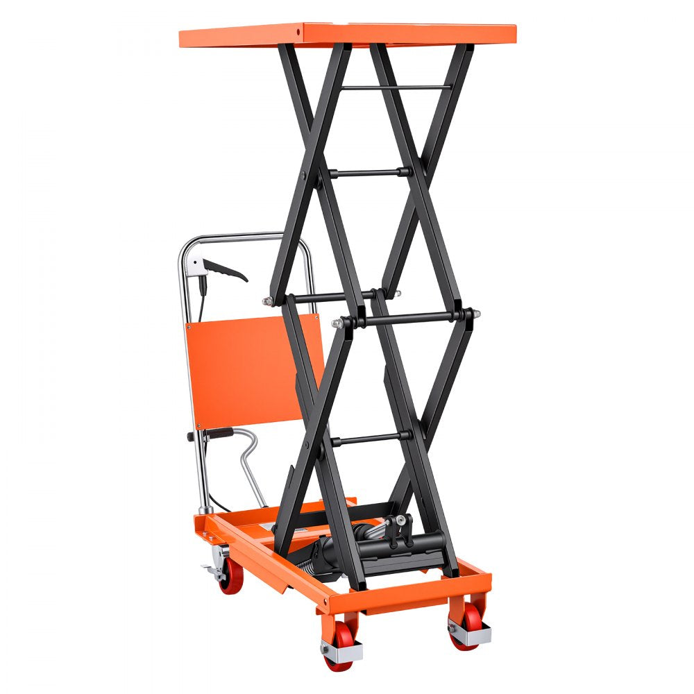 VEVOR Hydraulic Lift Table Cart, 500 lbs Capacity 50 in Lifting Height, for Material Handling, Moving, Transportation, Manual Double Scissor Lift Table, with 4 Wheels and Handle, Heavy-Duty Steel
