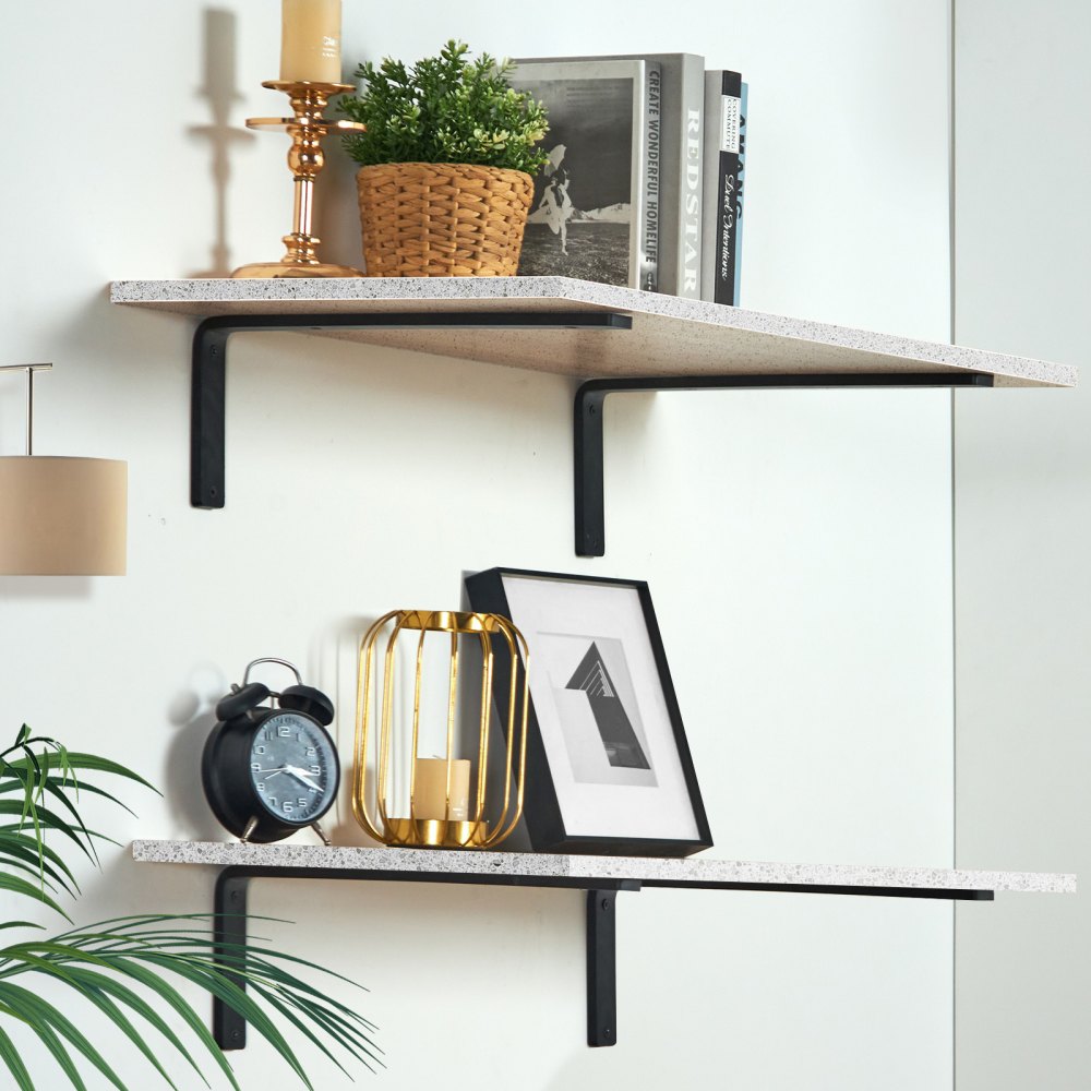 VEVOR Shelf Bracket, 16 x 6 in 4 Pcs, Heavy Duty Floating Shelf Brackets, Brackets for Shelves, 10mm Thick Matte Black L Shelf Bracket,Steel Shelving Brackets with 160 lbs Load Capacity