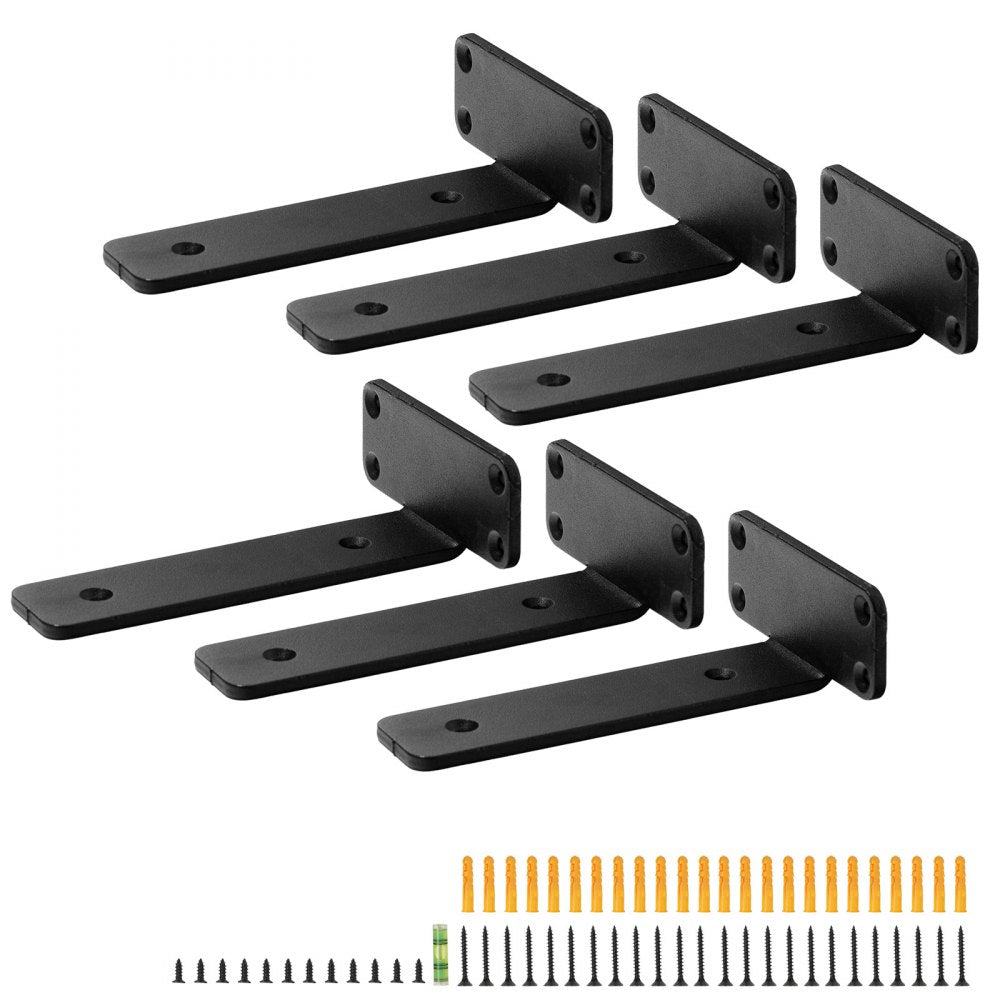 VEVOR Shelf Bracket, 8”L x 4”W x 1.6”H 6 Pcs, Heavy Duty Floating Shelf Brackets, Brackets for Shelves, 5mm Thick Matte Black L Shelf Bracket,Steel Shelving Brackets with 160 lbs Load Capacity