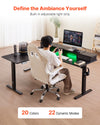 VEVOR L-shaped electric desk - built-in adjustable LED light strip (20 colors, 22 modes)