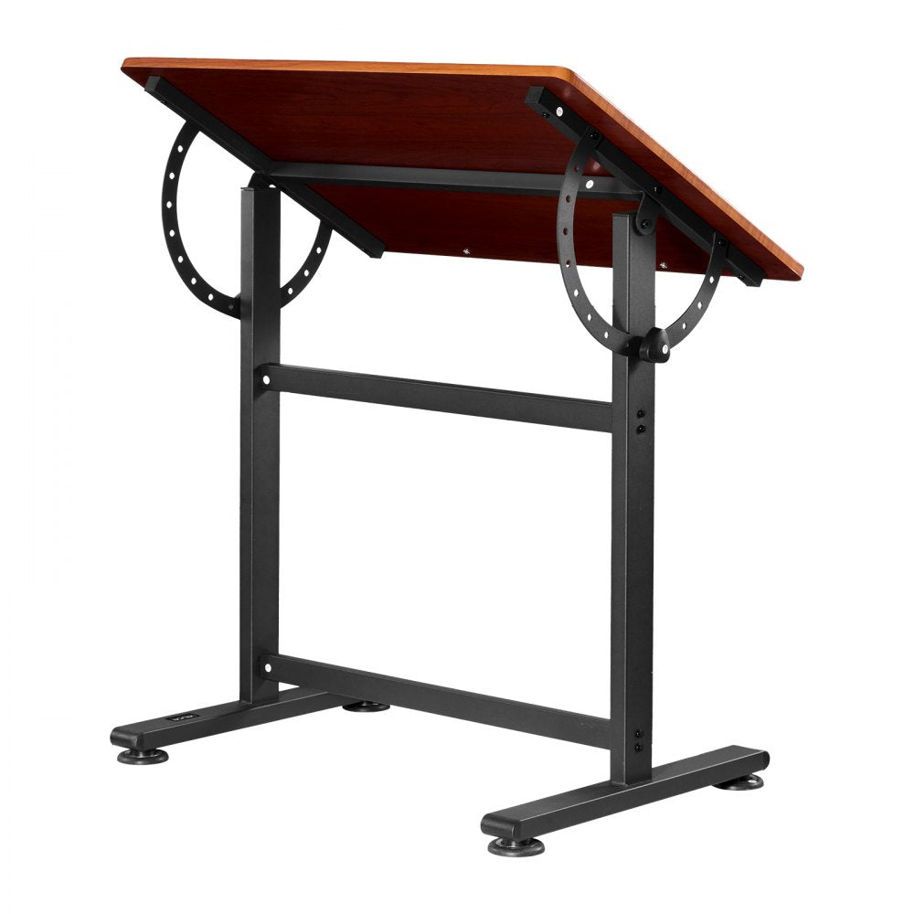 VEVOR Drafting Table, Adjustable 0°–90° Tilt Drawing Desk, Portable Artist Table with Black H-Frame and Brown Desktop, Wooden Painting Desk Craft Workstation for Reading, Writing, Crafting, Meeting