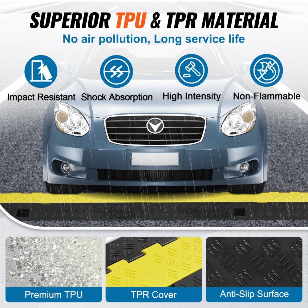 VEVOR Cable Protector Ramp, 2 Channel, 22000 lbs/axle Capacity Heavy Duty TPU Wire Cord Cover Ramp Hose Protector Ramp Driveway, Traffic Speed Bump with TPR Flip-Open Top Cover, for Indoor & Outdoor