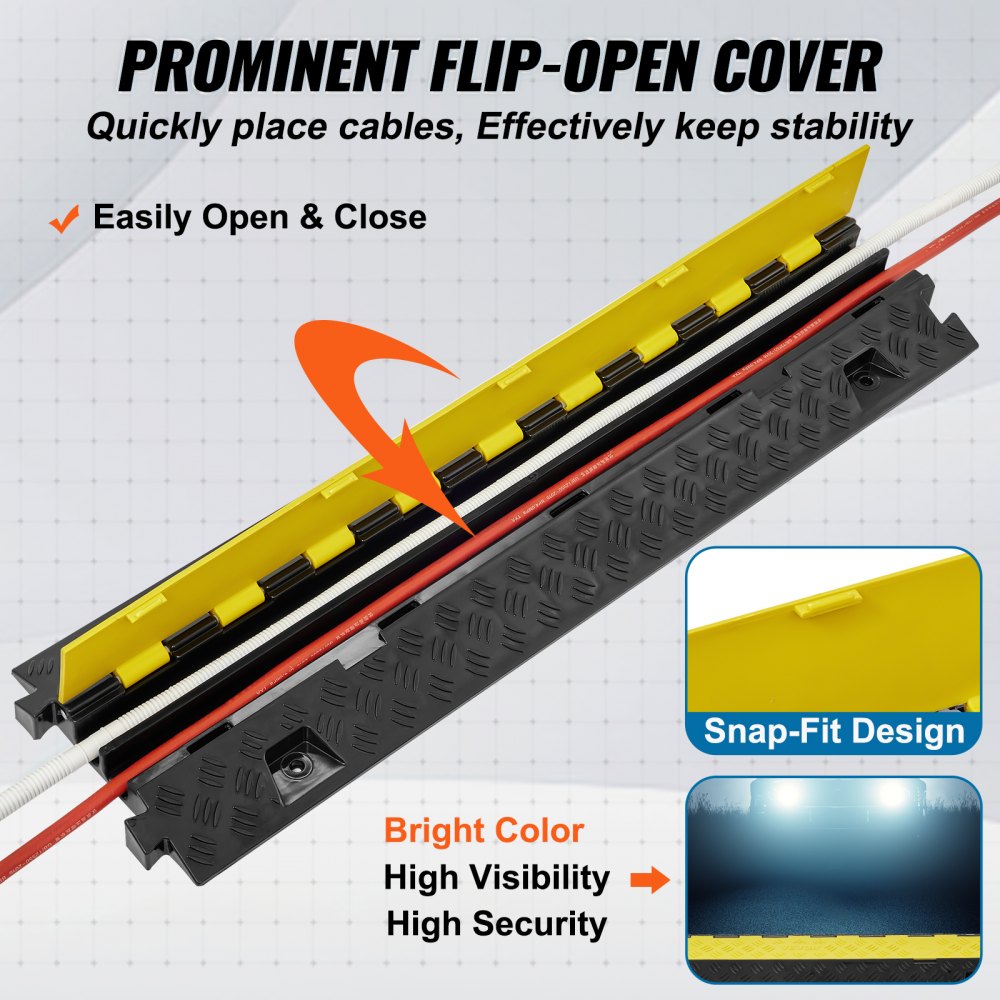 VEVOR Cable Protector Ramp, 2 Channel, 22000 lbs/axle Capacity Heavy Duty TPU Wire Cord Cover Ramp Hose Protector Ramp Driveway, Traffic Speed Bump with TPR Flip-Open Top Cover, for Indoor & Outdoor