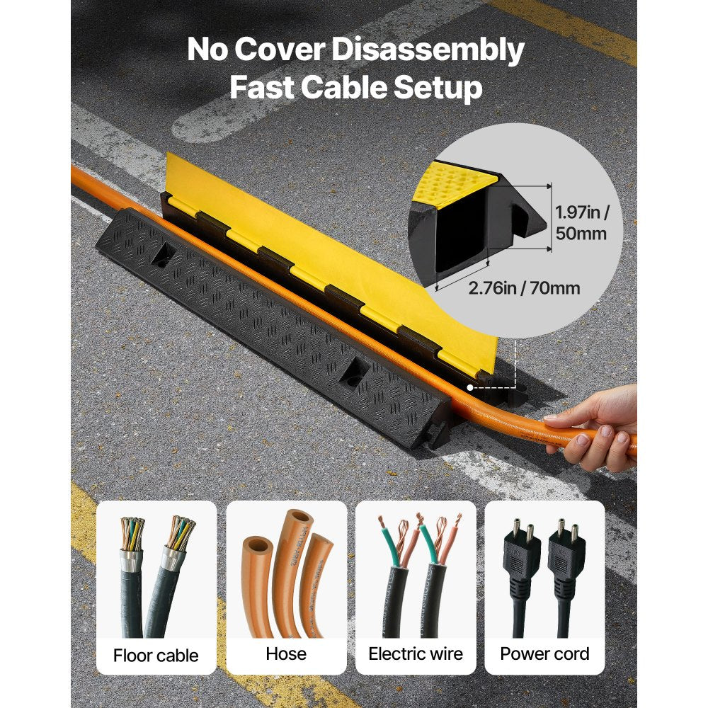 VEVOR Cable Protector Ramp, 22,000 lbs/axle Capacity, 1 Channel Heavy Duty Rubber Cord Hose Wire Cover, 2.76 x 1.97 in Channel, Traffic Speed Bump with Flip-Open Top Cover, for Indoor Outdoor, 1 Pack