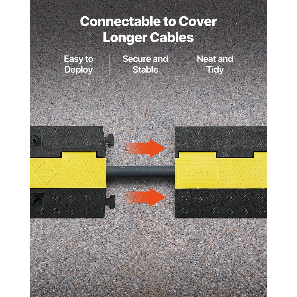 VEVOR Cable Protector Ramp, 22,000 lbs/axle Capacity, 1 Channel Heavy Duty Rubber Cord Hose Wire Cover, 2.76 x 1.97 in Channel, Traffic Speed Bump with Flip-Open Top Cover, for Indoor Outdoor, 1 Pack