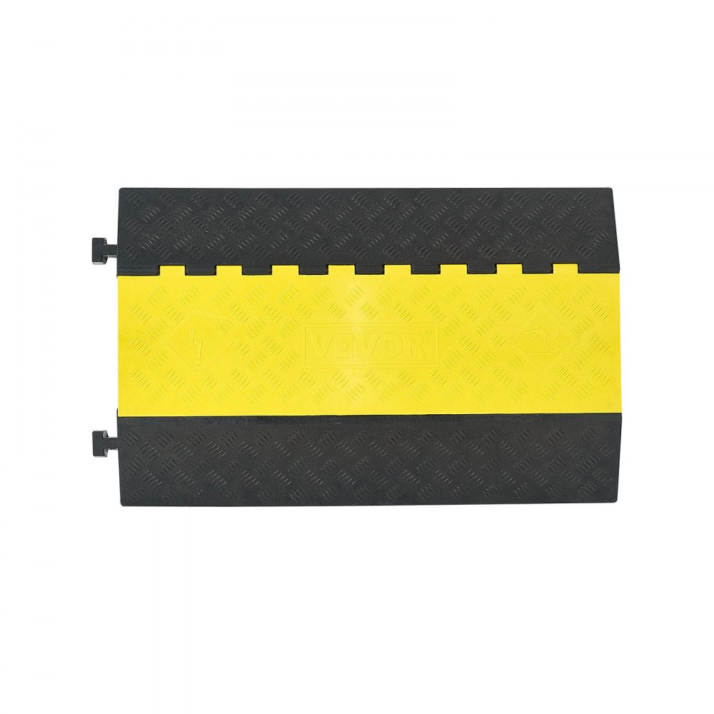 VEVOR Cable Protector Ramp, 22,000 lbs/axle Capacity, 2 Channel Heavy Duty Rubber Cord Hose Wire Cover, 4 x 3 in Channel, Traffic Speed Bump with Flip-Open Top Cover, for Indoor Outdoor Use, 1 Pack