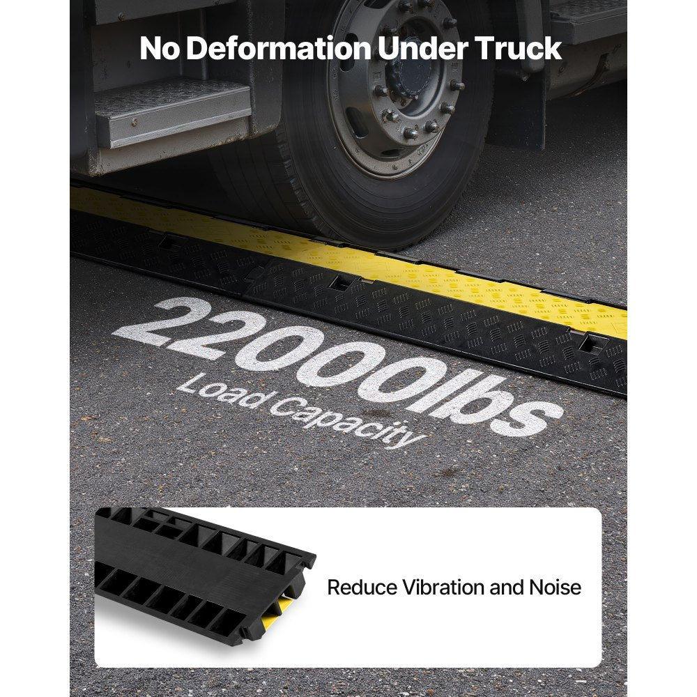 VEVOR Cable Protector Ramp, 22,000 lbs/axle Capacity, 2 Channel Heavy Duty Rubber Cord Hose Wire Cover, 2.2 x 2 in Channel, Traffic Speed Bump with Flip-Open Top Cover, for Indoor Outdoor, 1 Pack