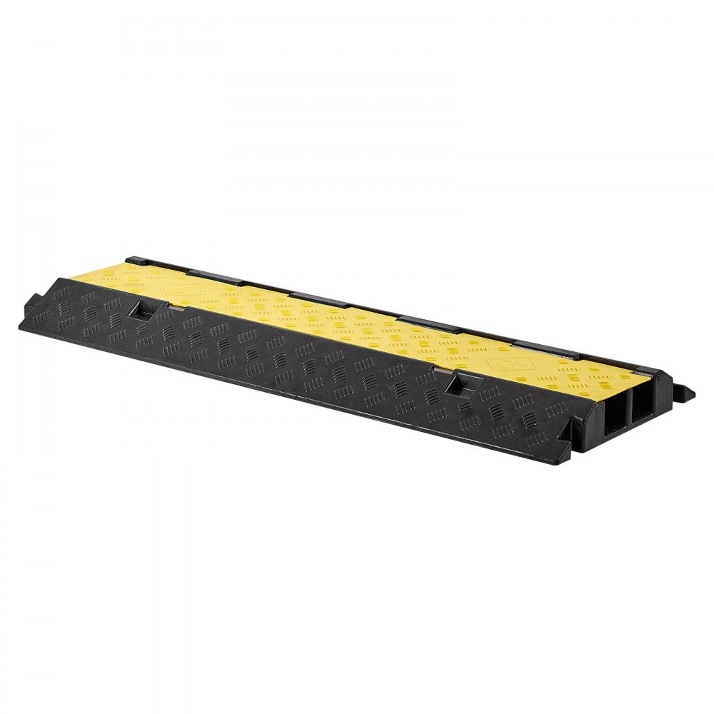 VEVOR Cable Protector Ramp, 22,000 lbs/axle Capacity, 2 Channel Heavy Duty Rubber Cord Hose Wire Cover, 2.2 x 2 in Channel, Traffic Speed Bump with Flip-Open Top Cover, for Indoor Outdoor, 1 Pack
