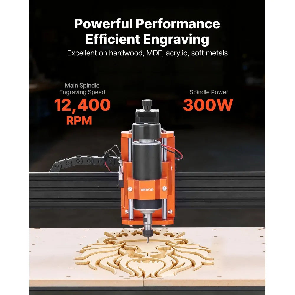 VEVOR CNC Router Machine, 300W Spindle, 3-Axis Wood Engraving Milling Machine, with 15.75 x 15.75 x 2.36 in Working Area, Offline Controller, Aluminum Alloy Structure, for Wood Acrylic Carving Cutting