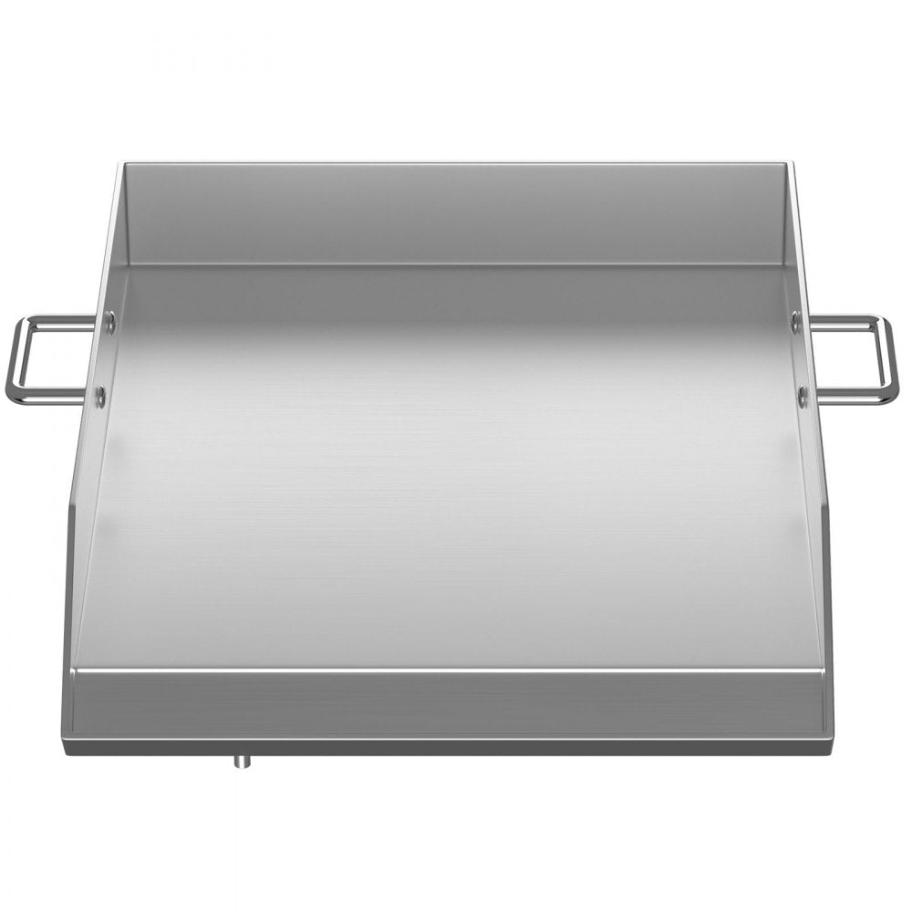 VEVOR Stainless Steel Griddle,18" X 16" Universal Flat Top Rectangular Plate, BBQ Charcoal/Gas Grill with 2 Handles and Grease Groove with Hole，Grills for Camping, Tailgating and Parties