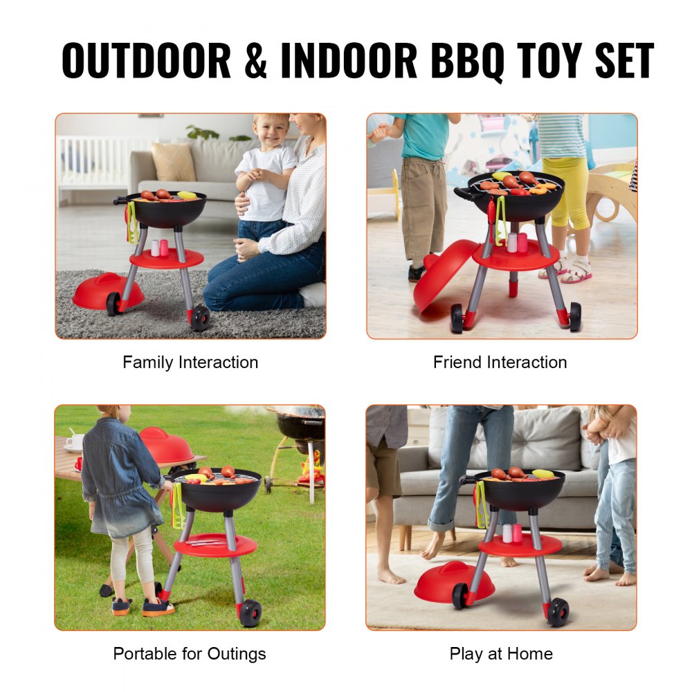 VEVOR 28 PCS BBQ Grill Playset, Kids Toys Kitchen Playset with Sound & Light, Little Chef Play, Interactive Grill Play Food Cooking Playset Barbecue Toy Grill for Toddlers Boys Girls 3-5 Birthday Gift