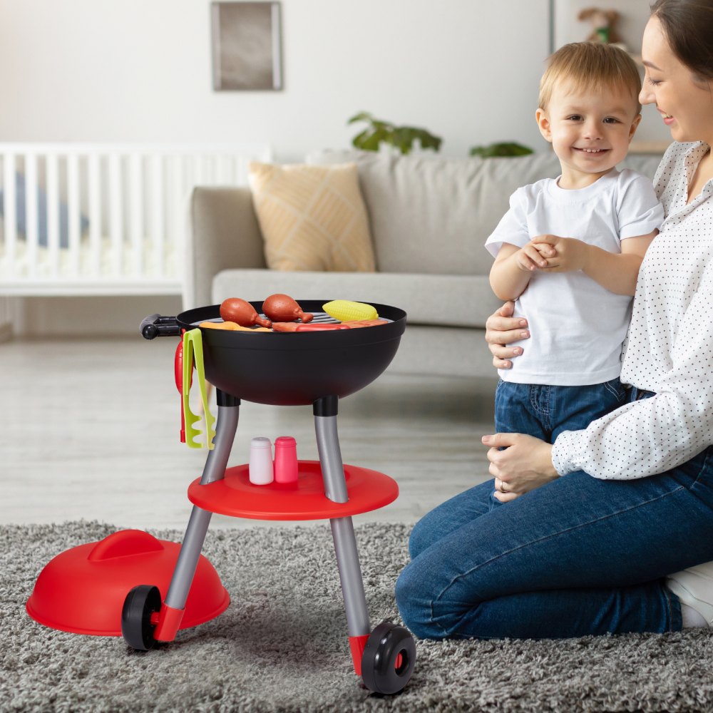 VEVOR 28 PCS BBQ Grill Playset, Kids Toys Kitchen Playset with Sound & Light, Little Chef Play, Interactive Grill Play Food Cooking Playset Barbecue Toy Grill for Toddlers Boys Girls 3-5 Birthday Gift