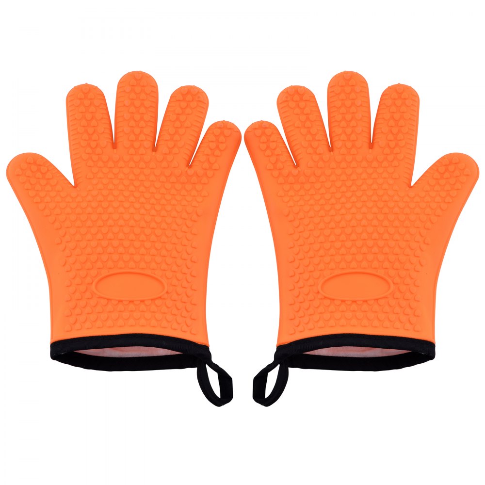 VEVOR Silicone Smoker Oven Gloves, Non-Slip Heat Resident BBQ Grill Gloves with Fingers, Waterproof & Hangable Design, Easy to Clean & Store, for Grilling, Oven, BBQ, Baking, Frying
