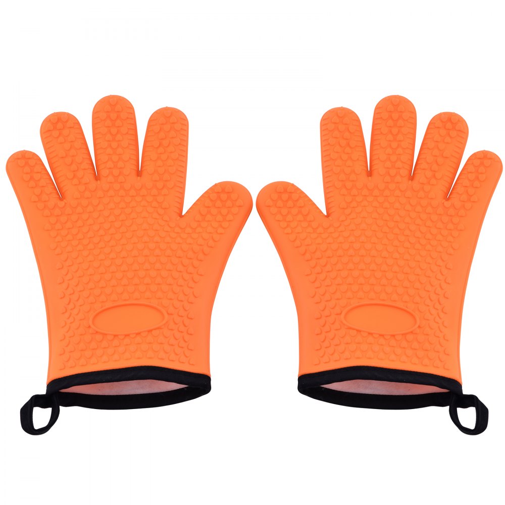 VEVOR Silicone Smoker Oven Gloves, Non-Slip Heat Resident BBQ Grill Gloves with Fingers, Waterproof & Hangable Design, Easy to Clean & Store, for Grilling, Oven, BBQ, Baking, Frying