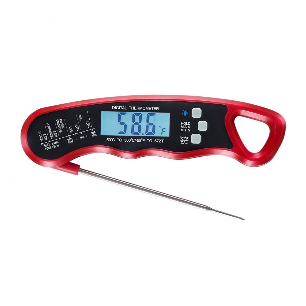 VEVOR Digital Grill Thermometer, 1°F High-precision thermometer for Grill and Cooking, -58~572°F Measuring Range, IP65 Waterproof 3s measure, 180° Foldable Probe with Backlight & Back Magnetic