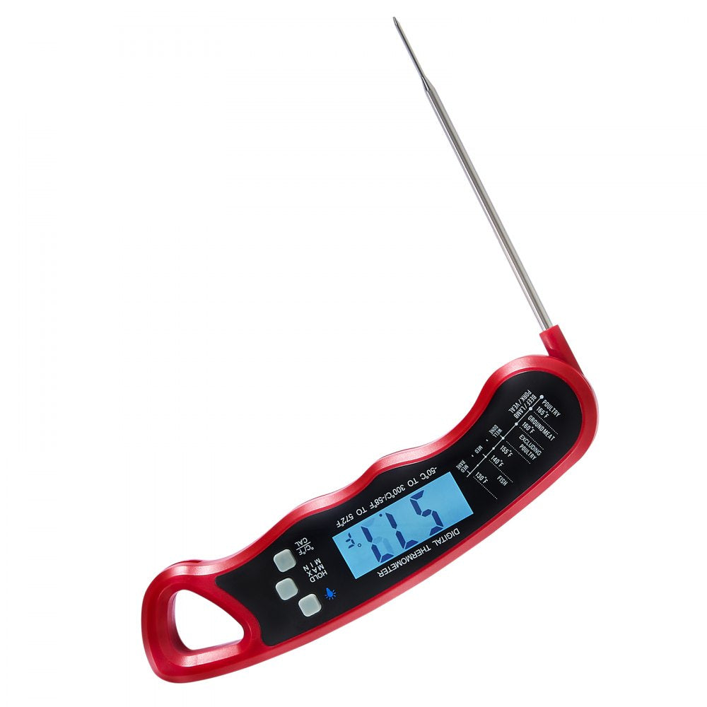 VEVOR Digital Grill Thermometer, 1°F High-precision thermometer for Grill and Cooking, -58~572°F Measuring Range, IP65 Waterproof 3s measure, 180° Foldable Probe with Backlight & Back Magnetic