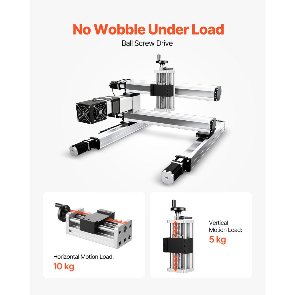 VEVOR Linear Stage Actuator, 100 mm Effective Stroke, Ball Screw CNC Linear Motion Guide Rail, Double Optical Axis, C7 High-Precision, Bearing Slide Block, Manual Handwheel, for CNC Router X Y Z Axis