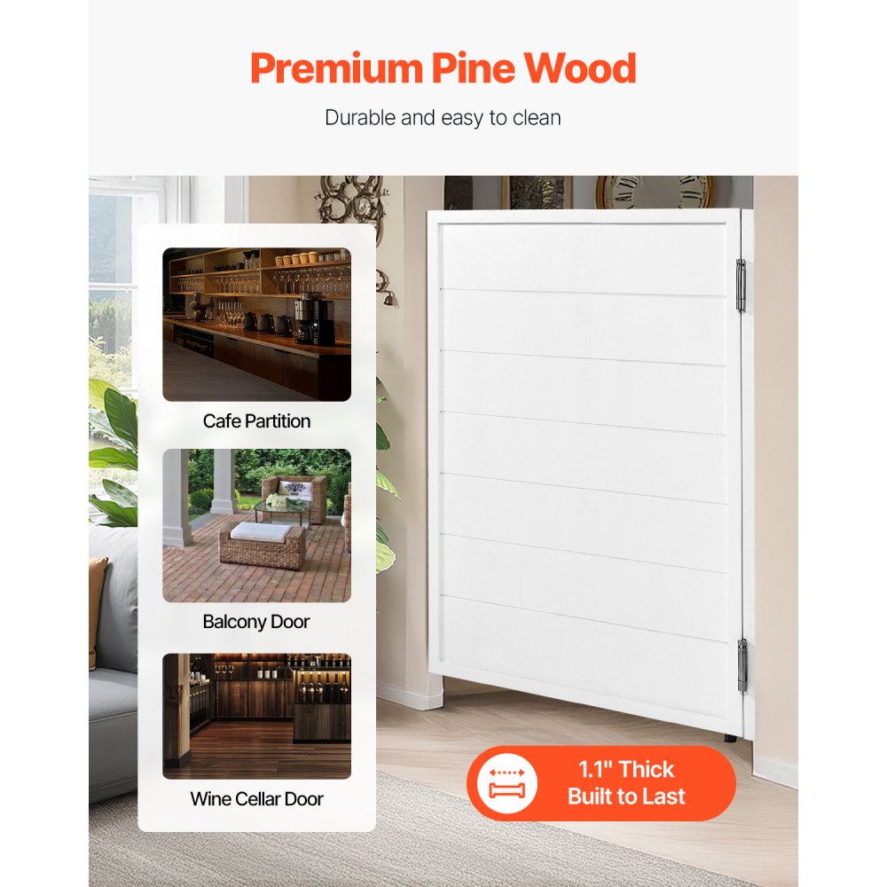 VEVOR Saloon Doors, 32"W x 42" H Single Swinging Cafe Interior Doors, Square Design Premium Pine Wood, with Hinges & Hardware Kit, Easy to Install, for Hallway Kitchen Bar Pub Entrance, White
