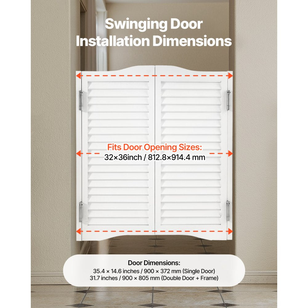 VEVOR Double Saloon Doors, 32"W x 36" H Arched Top Interior Swinging Cafe Doors, Premium Pine Wood, with Hinges & Hardware Kit, Easy to Install, for Hallway Kitchen Bar Pub Entrance, White