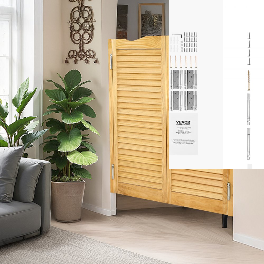 VEVOR Double Saloon Doors, 32"W x 42" H Arched Top Interior Swinging Cafe Doors, Premium Pine Wood, with Hinges & Hardware Kit, Easy to Install, for Hallway Kitchen Bar Pub Entrance, Log Color