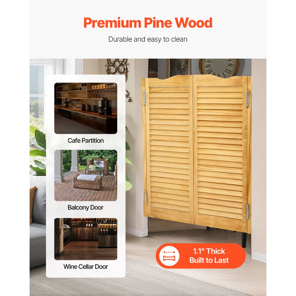 VEVOR Double Saloon Doors, 36"W x 42" H Arched Top Interior Swinging Cafe Doors, Premium Pine Wood, with Hinges & Hardware Kit, Easy to Install, for Hallway Kitchen Bar Pub Entrance, Log Color