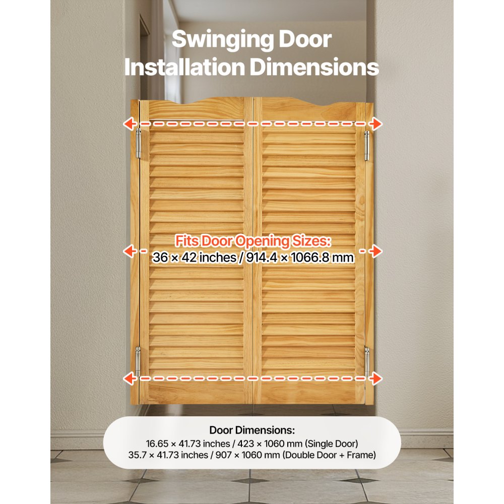 VEVOR Double Saloon Doors, 36"W x 42" H Arched Top Interior Swinging Cafe Doors, Premium Pine Wood, with Hinges & Hardware Kit, Easy to Install, for Hallway Kitchen Bar Pub Entrance, Log Color