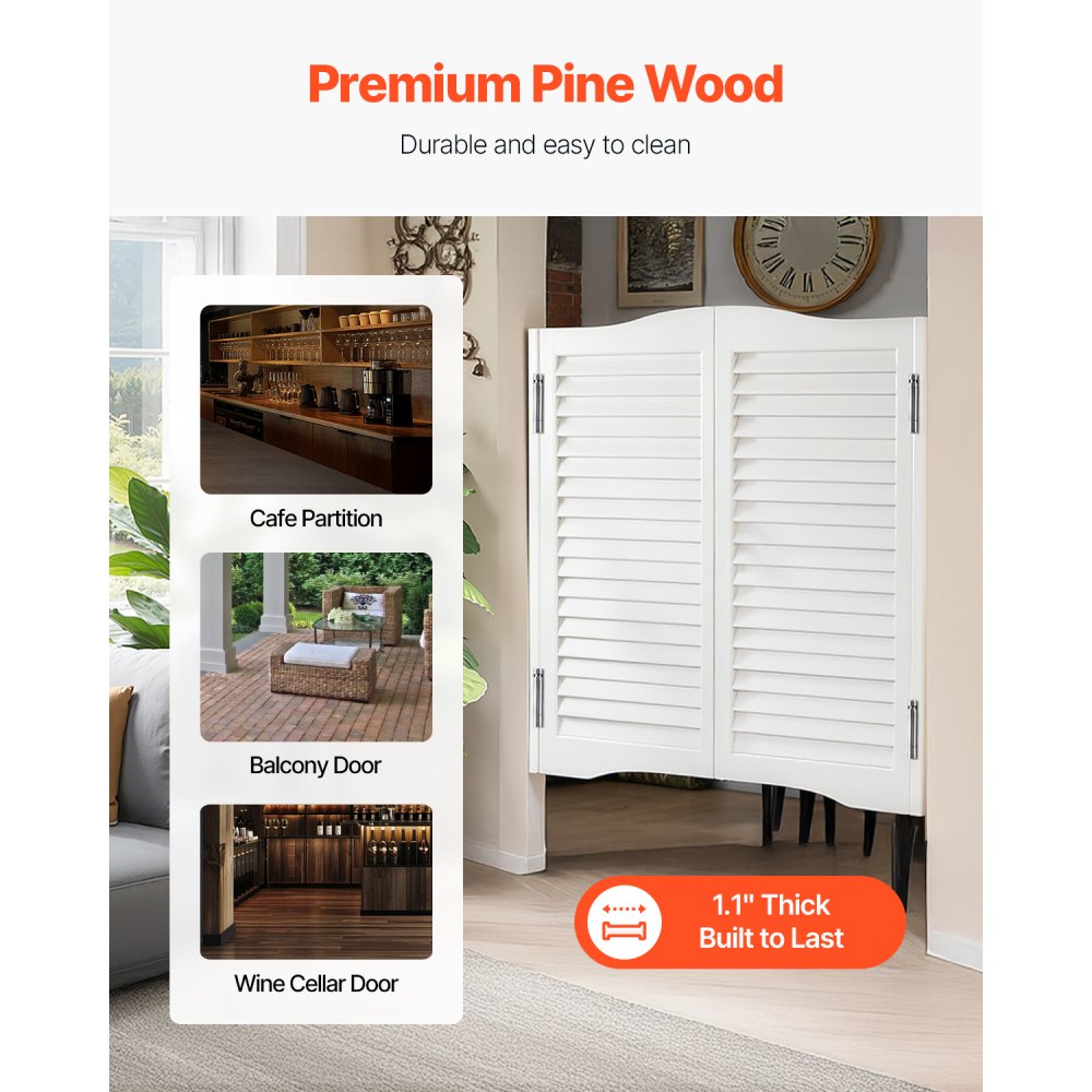 VEVOR Double Saloon Doors, 36"W x 36" H Arched Top Interior Swinging Cafe Doors, Premium Pine Wood, with Hinges & Hardware Kit, Easy to Install, for Hallway Kitchen Bar Pub Entrance, White