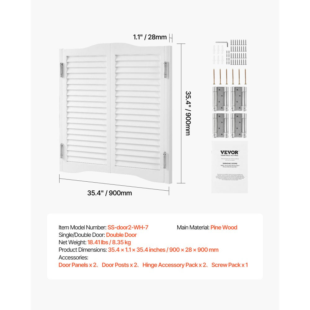 VEVOR Double Saloon Doors, 36"W x 36" H Arched Top Interior Swinging Cafe Doors, Premium Pine Wood, with Hinges & Hardware Kit, Easy to Install, for Hallway Kitchen Bar Pub Entrance, White