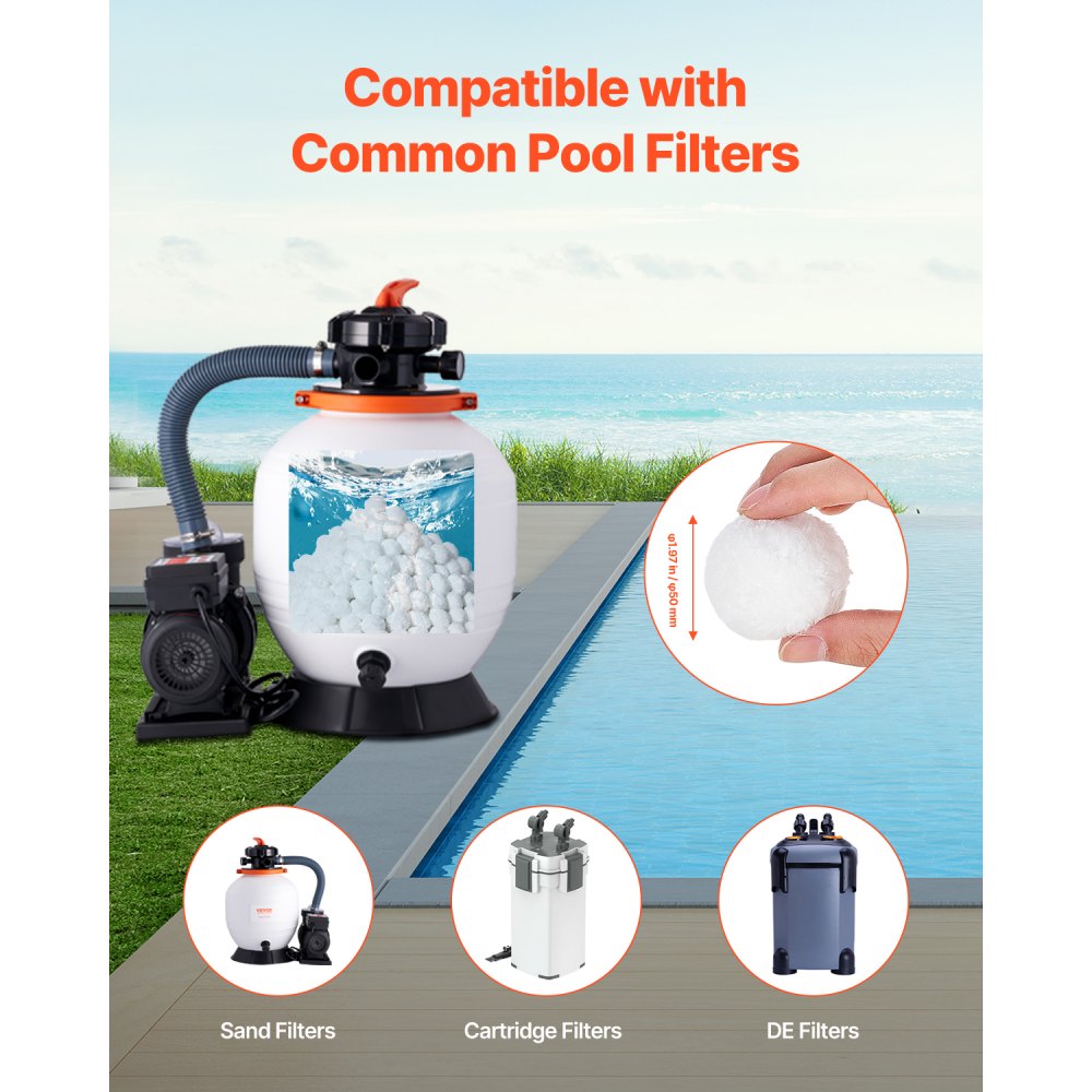 VEVOR Pool Filter Balls for Sand Filter, 4.6 lbs, Filter Balls Replace Pool Filter Sand, Reusable Polyester Fiber Filter Media Balls with Wash Bag, for Swimming Pool Above Ground Pool Aquarium Tank