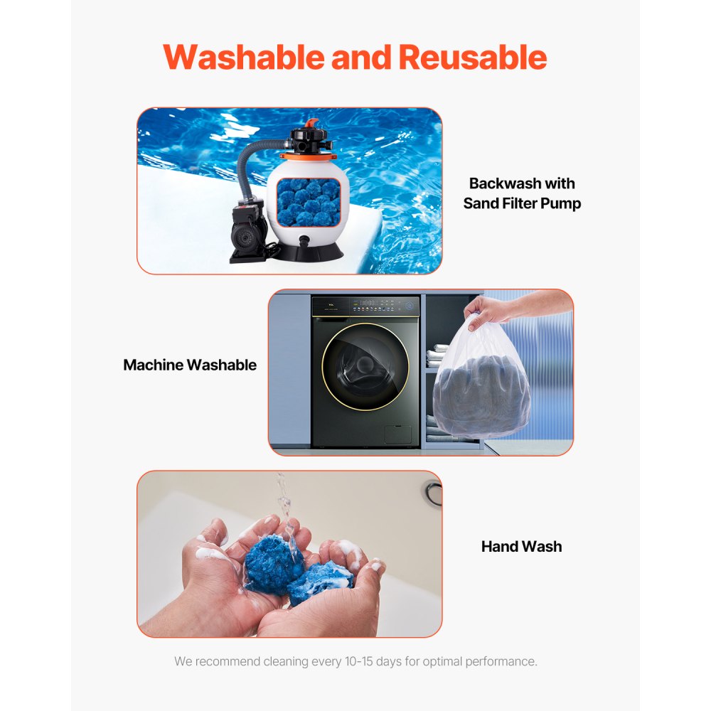 VEVOR Pool Filter Balls for Sand Filter, 1.5 lbs, Filter Balls Replace Pool Filter Sand, Reusable Blue Polyester Fiber Filter Media with Wash Bag, for Swimming Pool Aquarium Tank Above Ground Pool