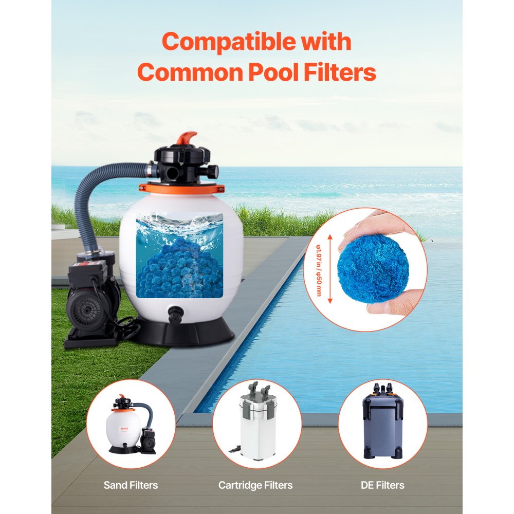 VEVOR Pool Filter Balls for Sand Filter, 4 lbs, Filter Balls Replace Pool Filter Sand, Reusable Blue Polyester Fiber Filter Media with Wash Bag, for Swimming Pool Aquarium Tank Above Ground Pool