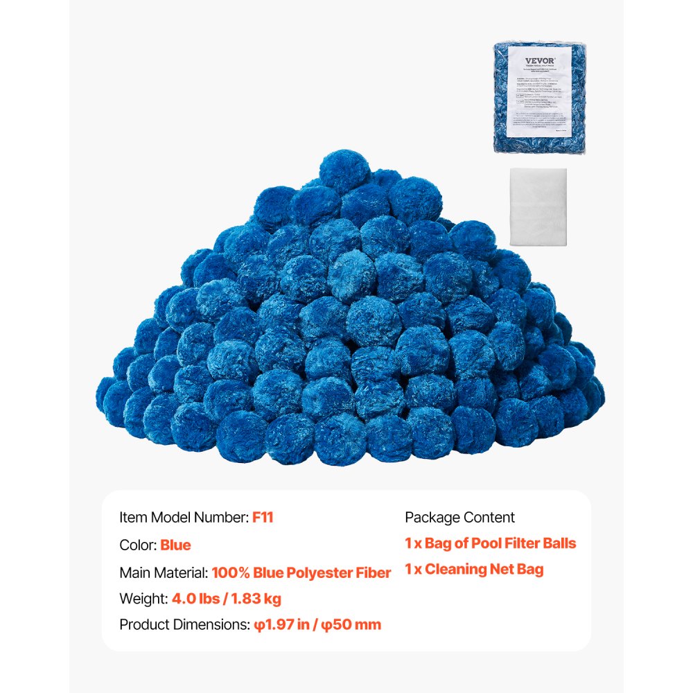 VEVOR Pool Filter Balls for Sand Filter, 4 lbs, Filter Balls Replace Pool Filter Sand, Reusable Blue Polyester Fiber Filter Media with Wash Bag, for Swimming Pool Aquarium Tank Above Ground Pool