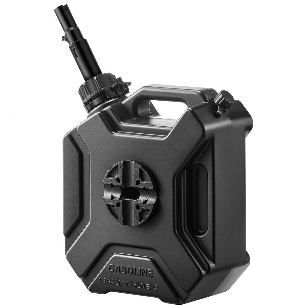 VEVOR Fuel Container, 1.3 Gallon, Gas Can with Spout and Lockable Bracket, 15 L/min Max Flow Rate, Secure & Leak-proof, Portable Flat Fluid Container for Most Cars Motorcycle ATV UTV, Black