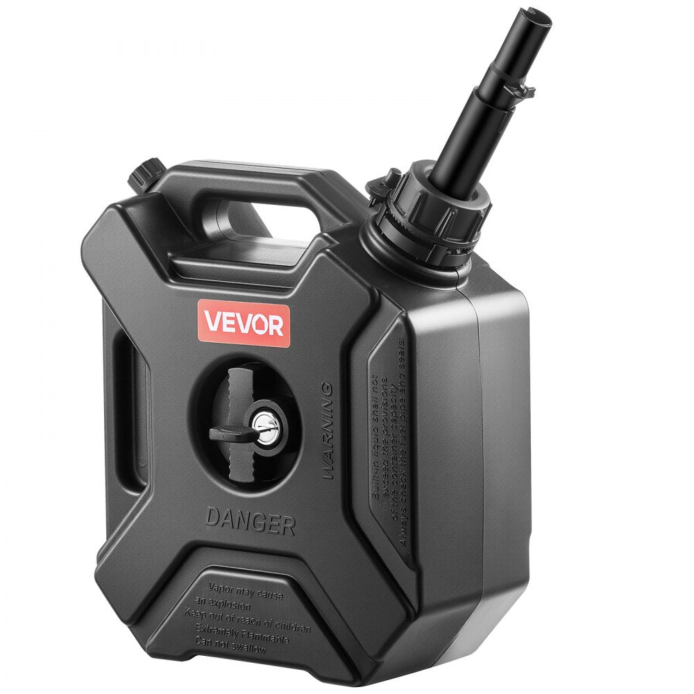 VEVOR Fuel Container, 1.3 Gallon, Gas Can with Spout and Lockable Bracket, 15 L/min Max Flow Rate, Secure & Leak-proof, Portable Flat Fluid Container for Most Cars Motorcycle ATV UTV, Black