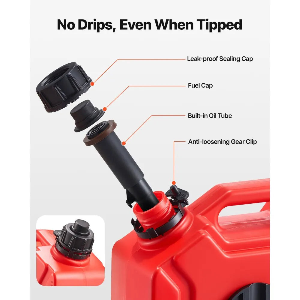 VEVOR Fuel Container, 1.3 Gallon, Gas Can with Spout and Lockable Bracket, 15 L/min Max Flow Rate, Secure & Leak-proof, Portable Flat Fluid Container for Most Cars Motorcycle ATV UTV, Red