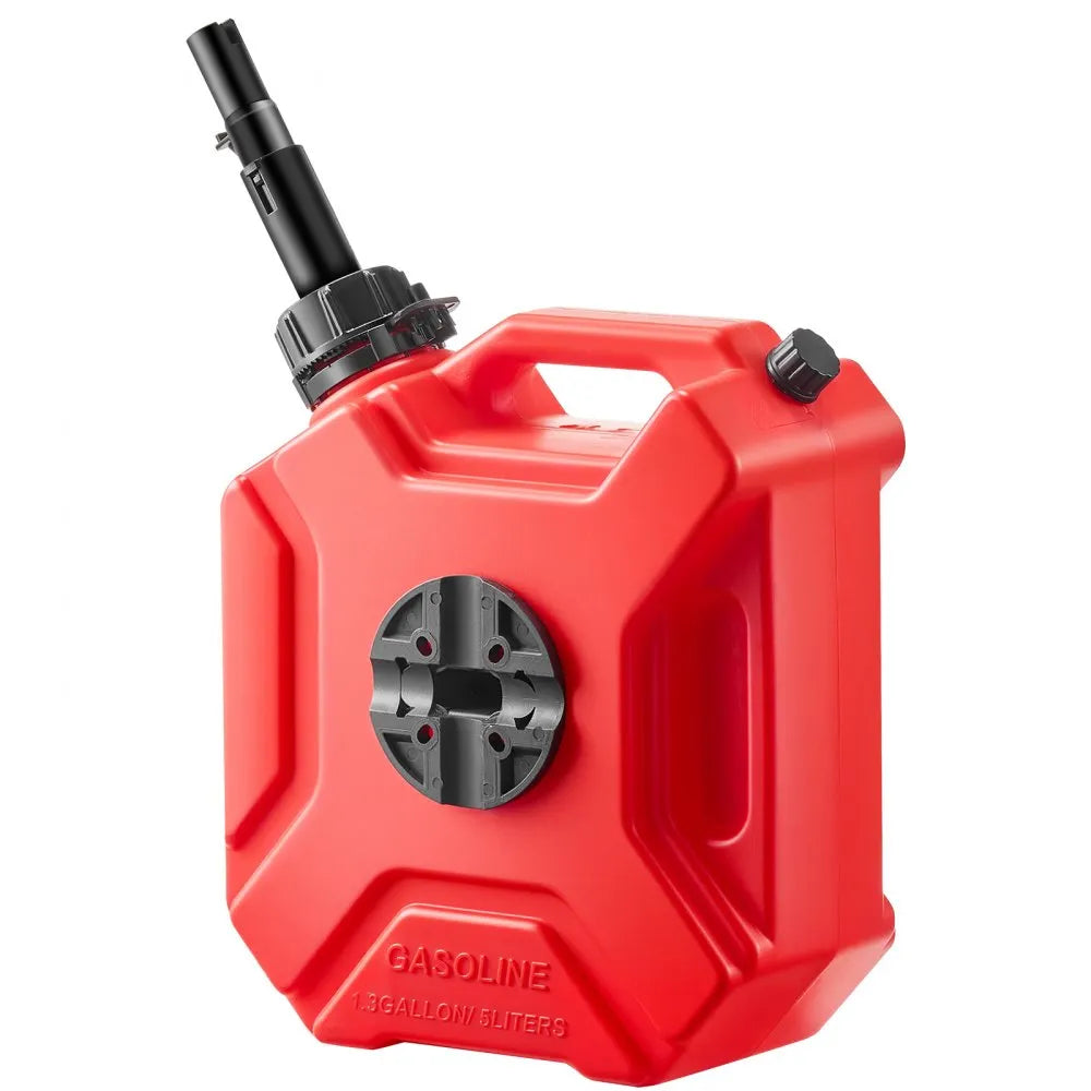 VEVOR Fuel Container, 1.3 Gallon, Gas Can with Spout and Lockable Bracket, 15 L/min Max Flow Rate, Secure & Leak-proof, Portable Flat Fluid Container for Most Cars Motorcycle ATV UTV, Red
