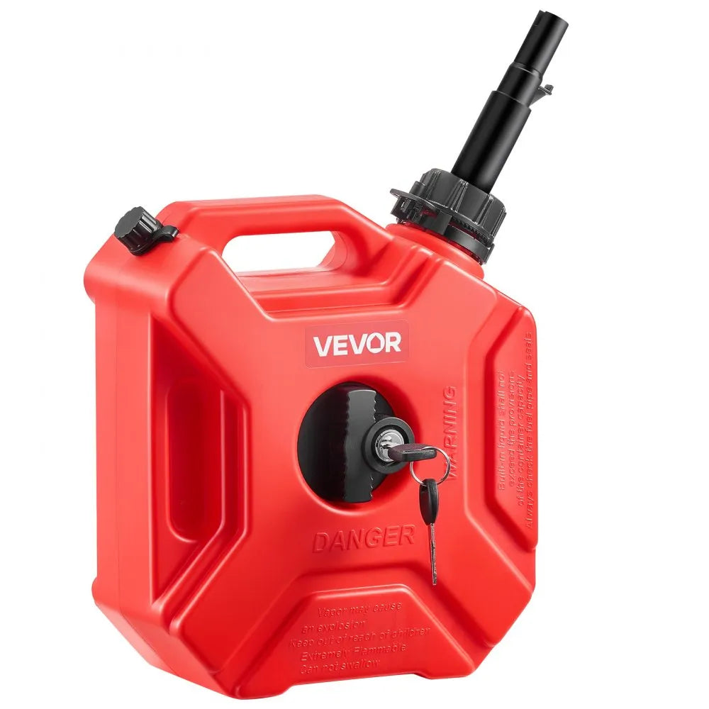 VEVOR Fuel Container, 1.3 Gallon, Gas Can with Spout and Lockable Bracket, 15 L/min Max Flow Rate, Secure & Leak-proof, Portable Flat Fluid Container for Most Cars Motorcycle ATV UTV, Red