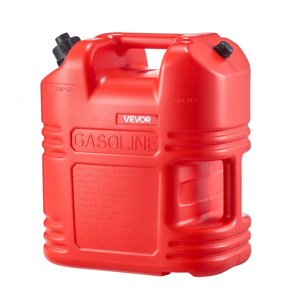 VEVOR Fuel Container, 5 Gallon, Gas Tank with Spout & Clear Scale, 15 L/min Max Flow Rate, Secure & Leak-proof, Portable Flat Fluid Container for Most Cars Motorcycle ATV UTV, Red, 1 Pack