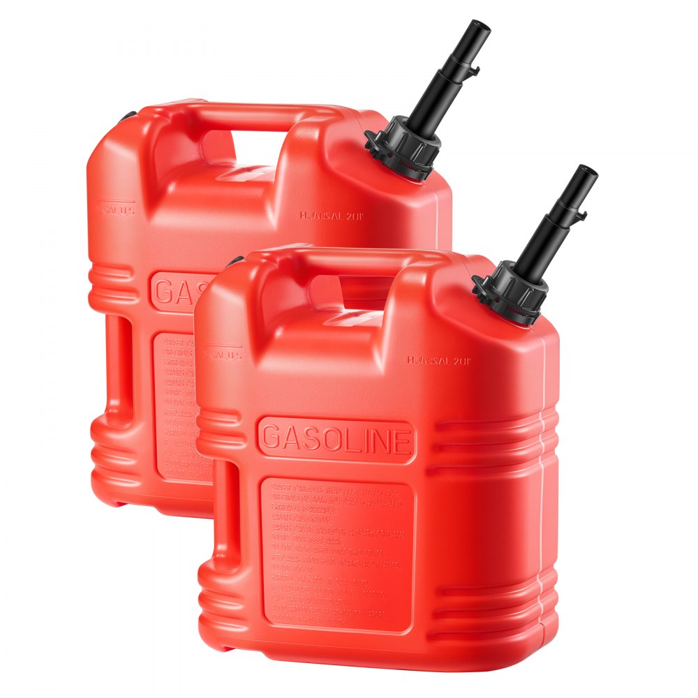VEVOR Fuel Container, 5 Gallon, Gas Tank with Spout & Clear Scale, 15 L/min Max Flow Rate, Secure & Leak-proof, Portable Flat Fluid Container for Most Cars Motorcycle ATV UTV, Red, 2 Packs