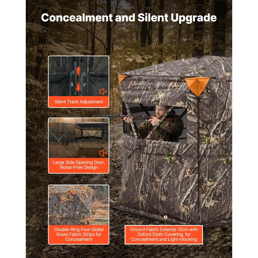 VEVOR Hunting Blind, 2-3 Person See Through Ground Blinds with Carrying Bag, 360 Degree Portable Camouflage Tent, Durable Concealed Shelter with Silent Side Door and Window, for Turkey and Deer
