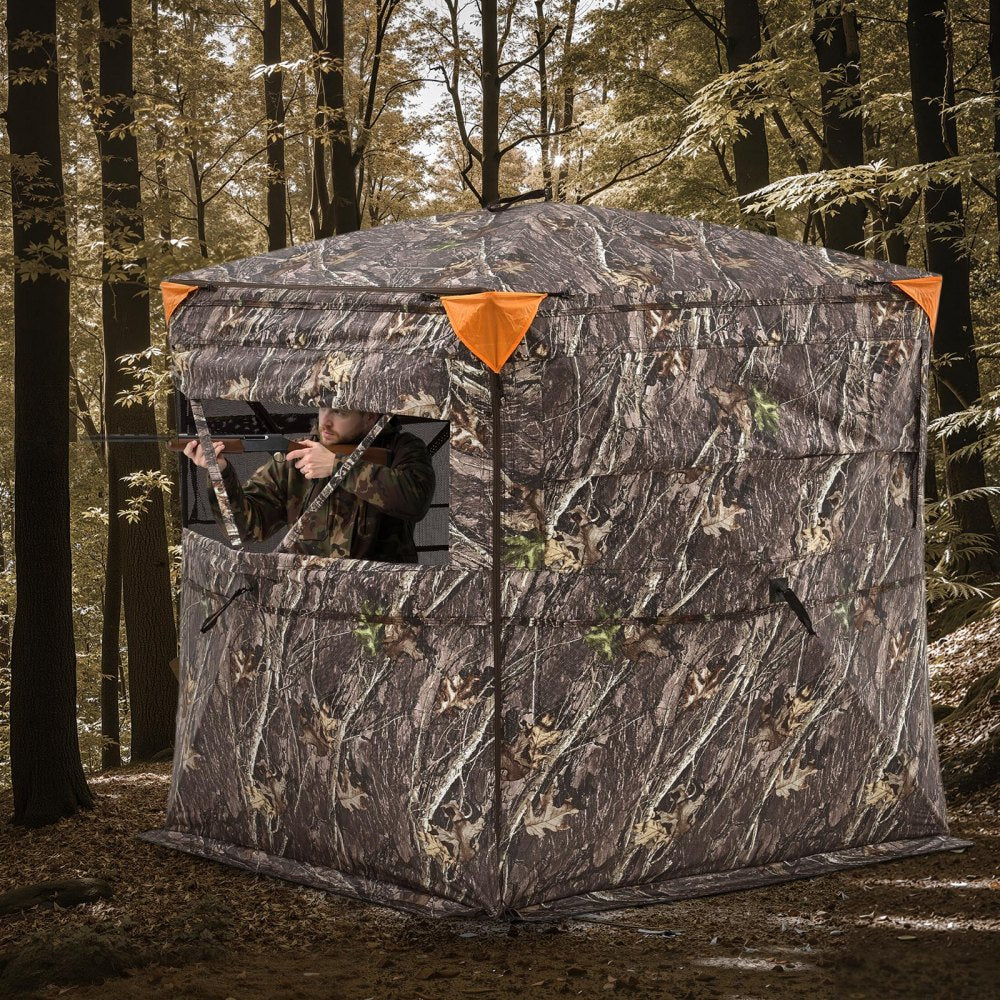 VEVOR Hunting Blind, 2-3 Person See Through Ground Blinds with Carrying Bag, 360 Degree Portable Camouflage Tent, Durable Concealed Shelter with Silent Side Door and Window, for Turkey and Deer