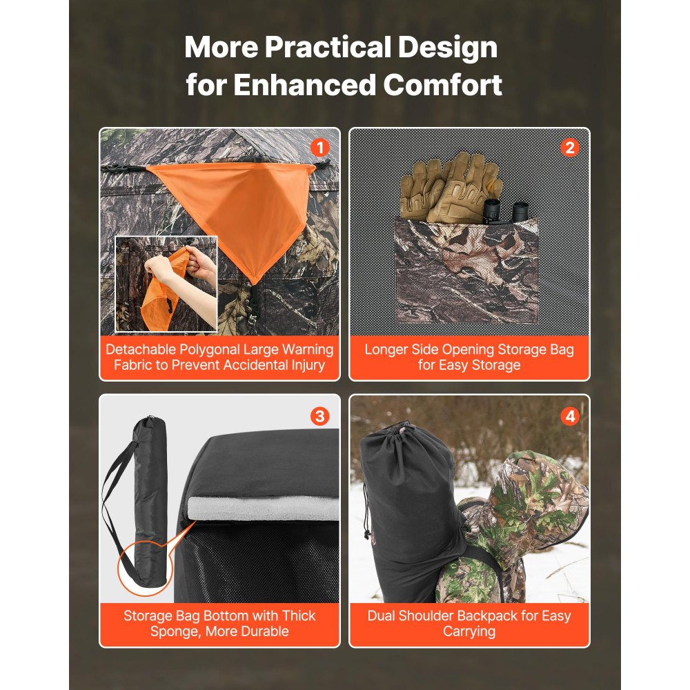 VEVOR Hunting Blind, 4-5 Person See Through Ground Blinds with Carrying Bag, 270 Degree Portable Camouflage Tent, Durable Concealed Shelter with Silent Magnetic Door and Window, for Turkey and Deer