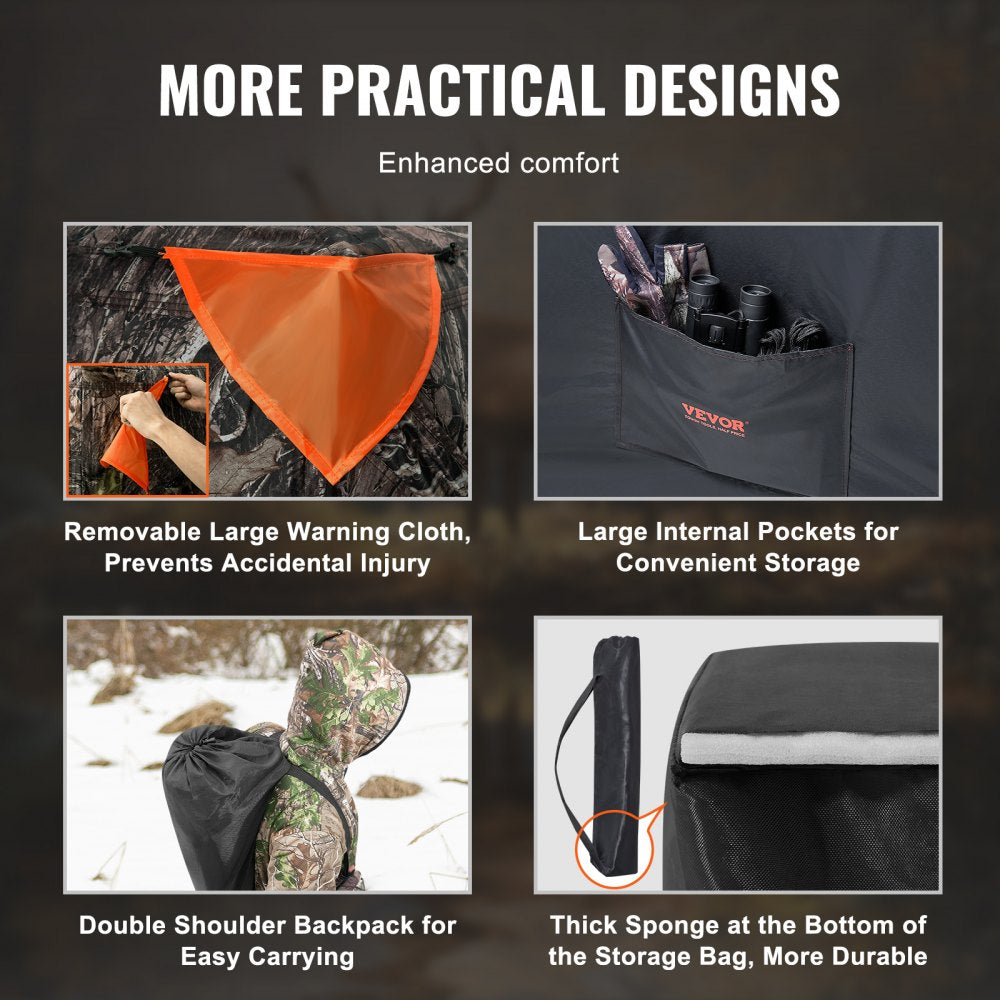 VEVOR Hunting Blind, 288° See Through Ground Blind, 6-7 Person Pop Up Deer Blind for Hunting with Carrying Bag, Portable Resilient Hunting Tent, 4 Horizontal Windows for Turkey and Deer Hunting