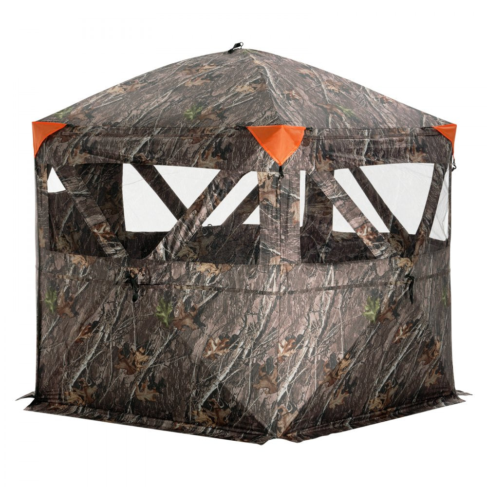 VEVOR Hunting Blind, 288° See Through Ground Blind, 6-7 Person Pop Up Deer Blind for Hunting with Carrying Bag, Portable Resilient Hunting Tent, 4 Horizontal Windows for Turkey and Deer Hunting
