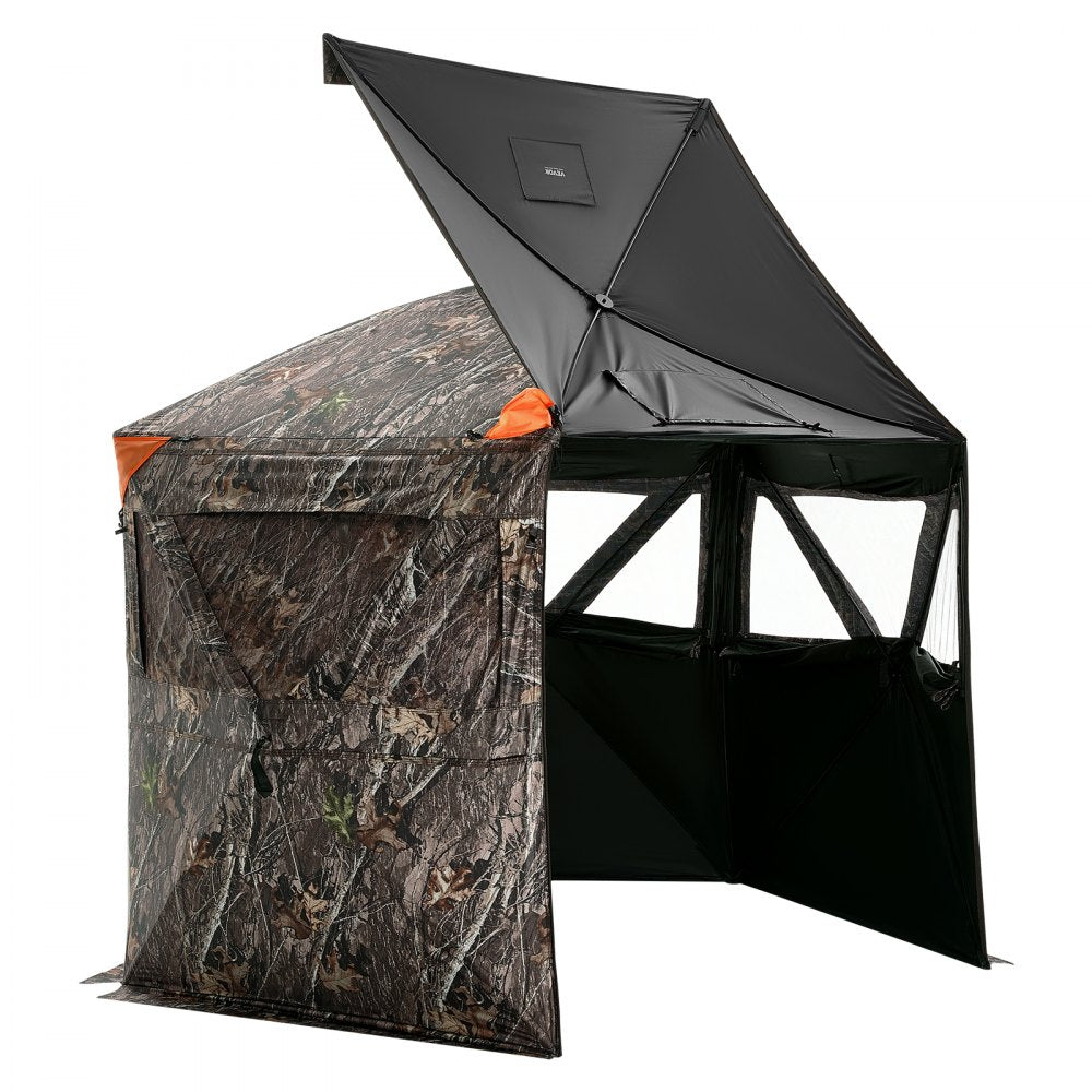 VEVOR Hunting Blind, 288° See Through Ground Blind, 6-7 Person Pop Up Deer Blind for Hunting with Carrying Bag, Portable Resilient Hunting Tent, 4 Horizontal Windows for Turkey and Deer Hunting