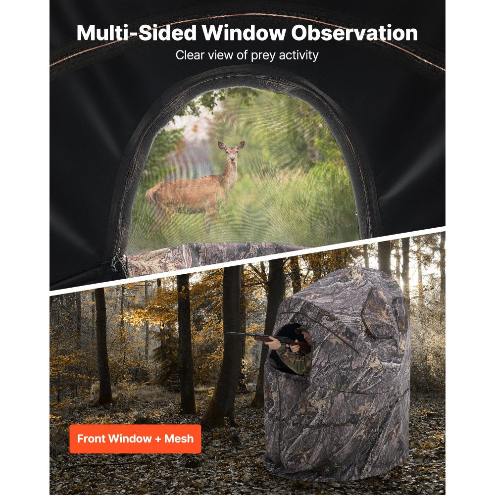 VEVOR Hunting Blind, Single Person Ground Blinds with Carrying Bag, Portable Camouflage Tent, Reinforced Durable Concealed Shelter with Silent Zipper Door and Window, for Turkey and Deer