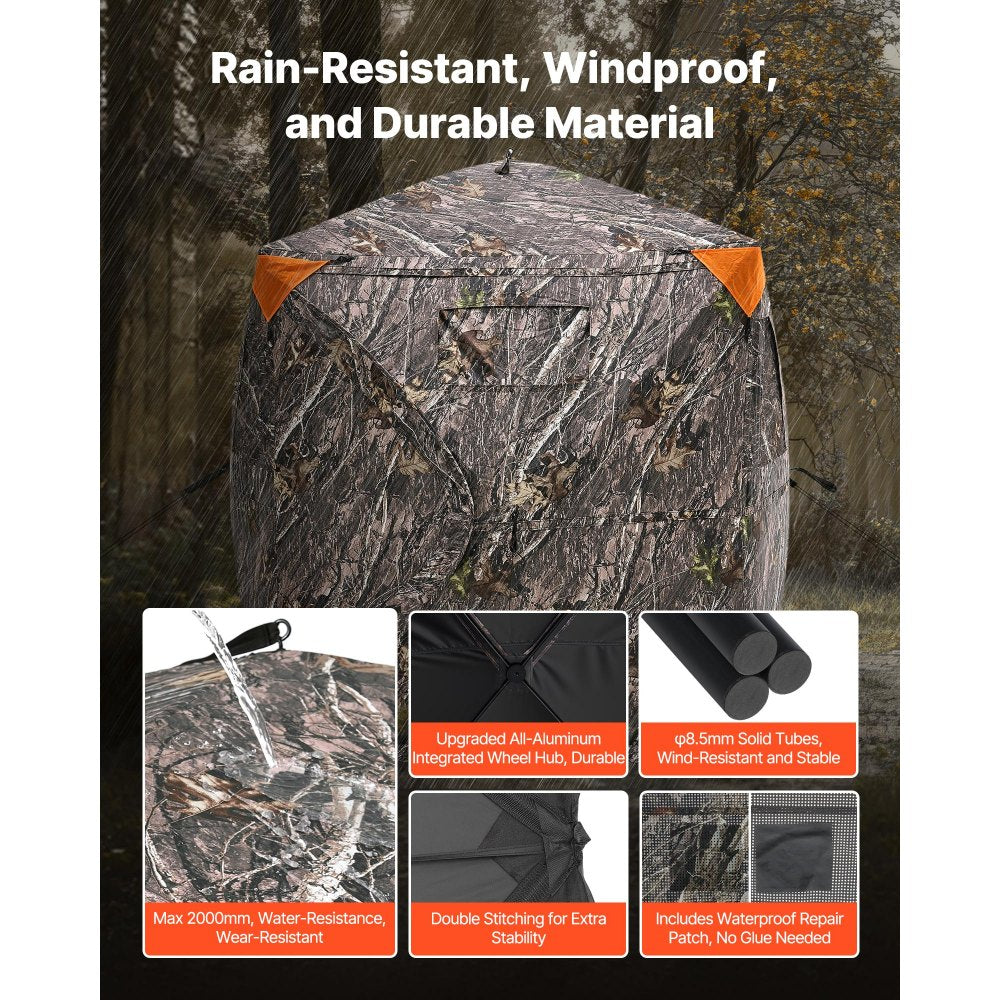 VEVOR Hunting Blind, 270° Ground Blind, 1-2 Person Pop Up Deer Blind for Hunting with Carrying Bag, Portable Resilient Hunting Tent, 3 Horizontal Windows for Turkey and Deer Hunting