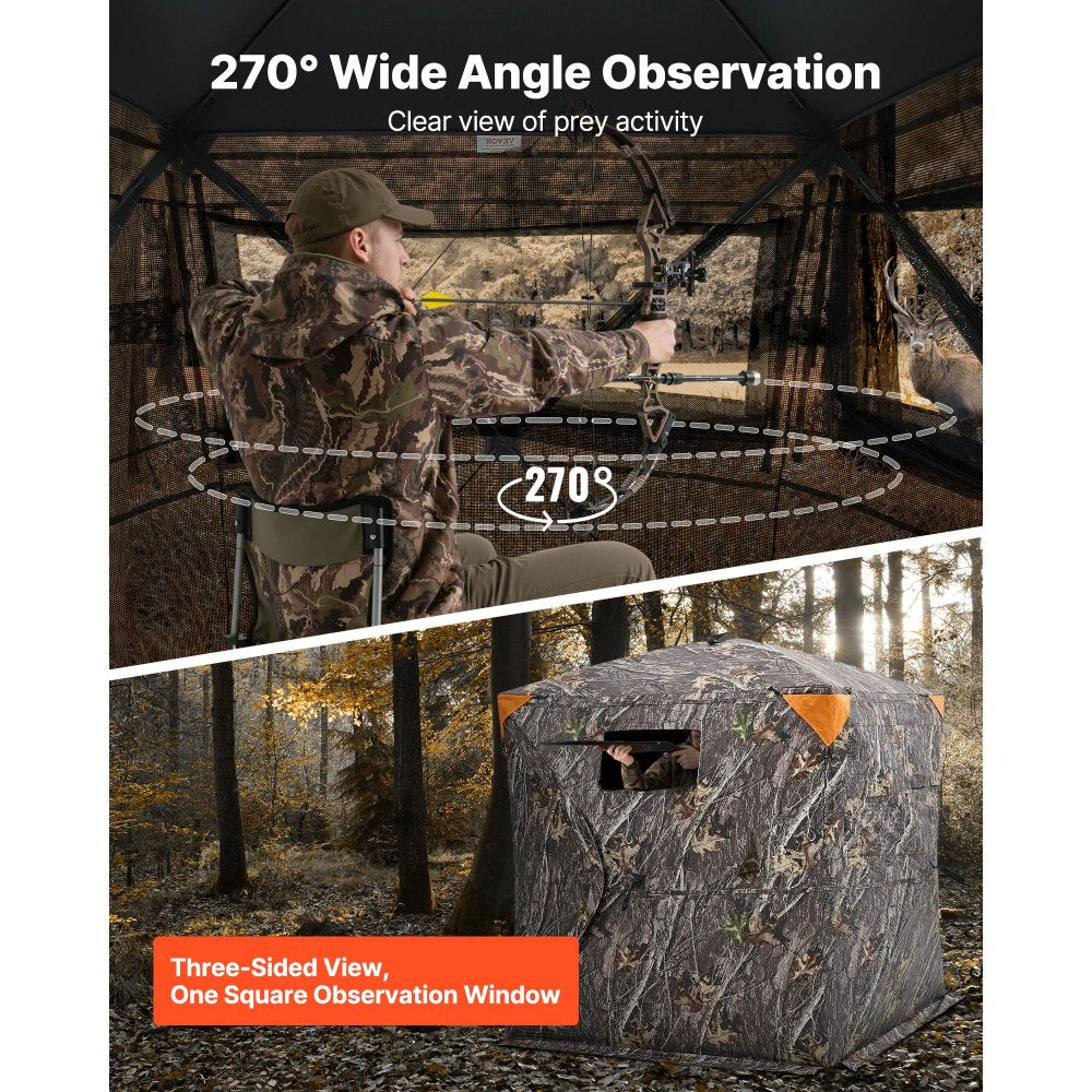 VEVOR Hunting Blind, 270° See Through Ground Blind, 2-3 Person Pop Up Deer Blind for Hunting with Carrying Bag, Portable Resilient Hunting Tent, One-Way See-Through Mesh for Turkey and Deer Hunting