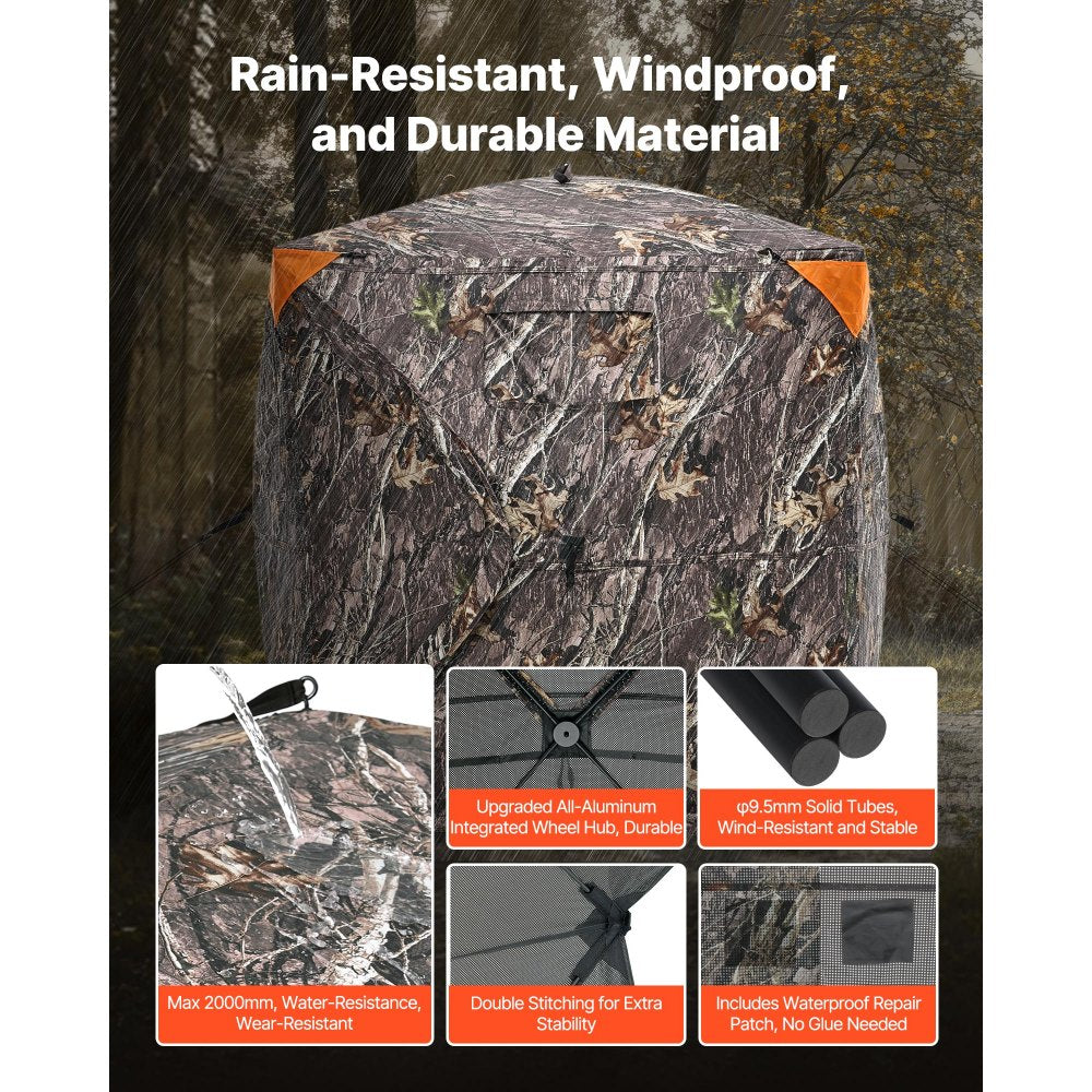 VEVOR Hunting Blind, 270° See Through Ground Blind, 2-3 Person Pop Up Deer Blind for Hunting with Carrying Bag, Portable Resilient Hunting Tent, One-Way See-Through Mesh for Turkey and Deer Hunting