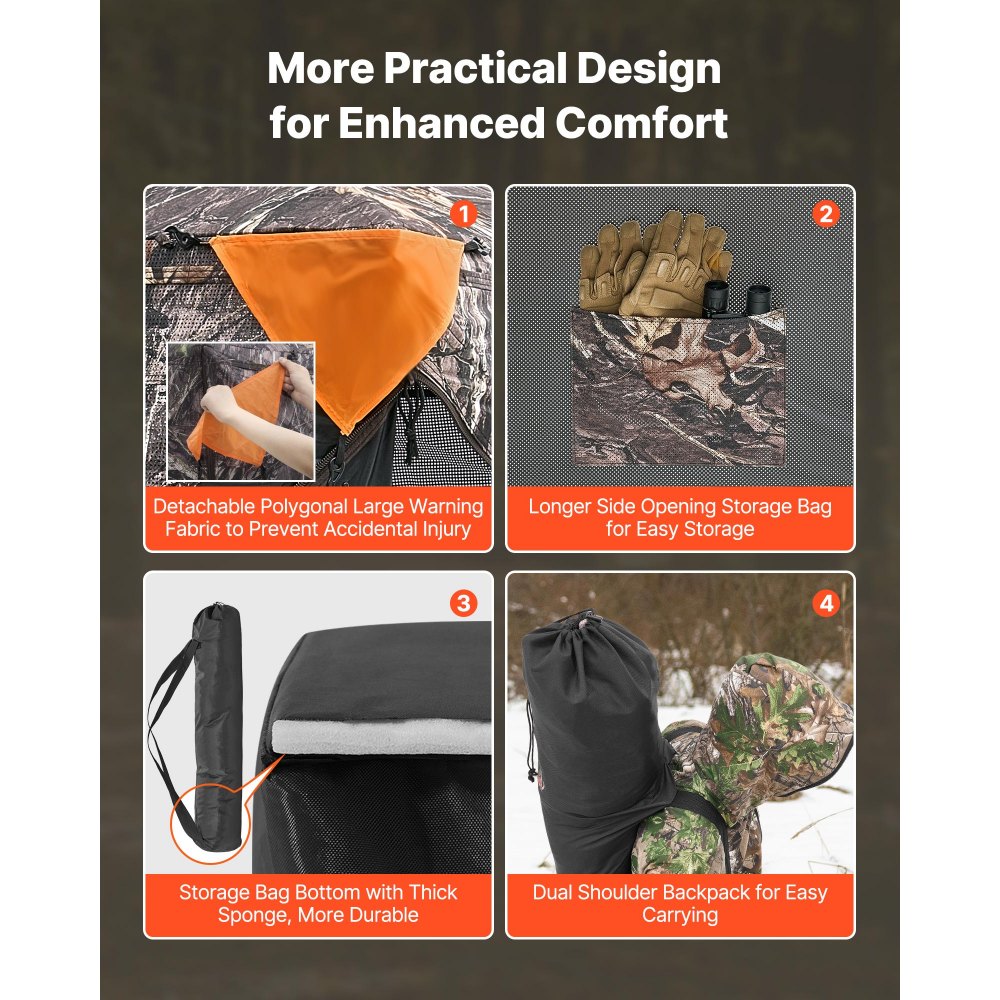 VEVOR Hunting Blind, 270° See Through Ground Blind, 2-3 Person Pop Up Deer Blind for Hunting with Carrying Bag, Portable Resilient Hunting Tent, One-Way See-Through Mesh for Turkey and Deer Hunting
